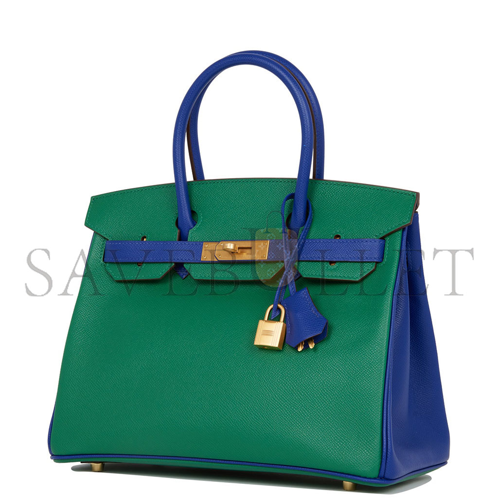 H**mes master birkin 35 epsom malachite green and aqua blue bag h028368ck6z (25*20*13cm)